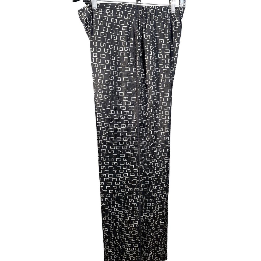 Lafayette 148 New York Silk Pants Black Geometric Print Straight Leg pants sizeM